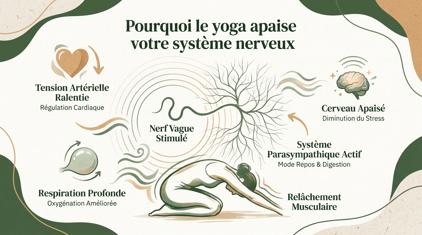 Femme pratiquant une posture de yoga apaisante pour le système nerveux